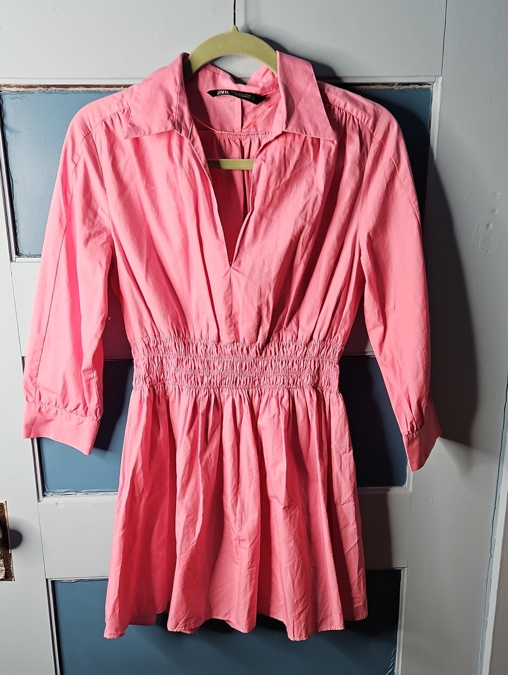 Zara Pink Smocked Waist Mini Shirt Dress Medium